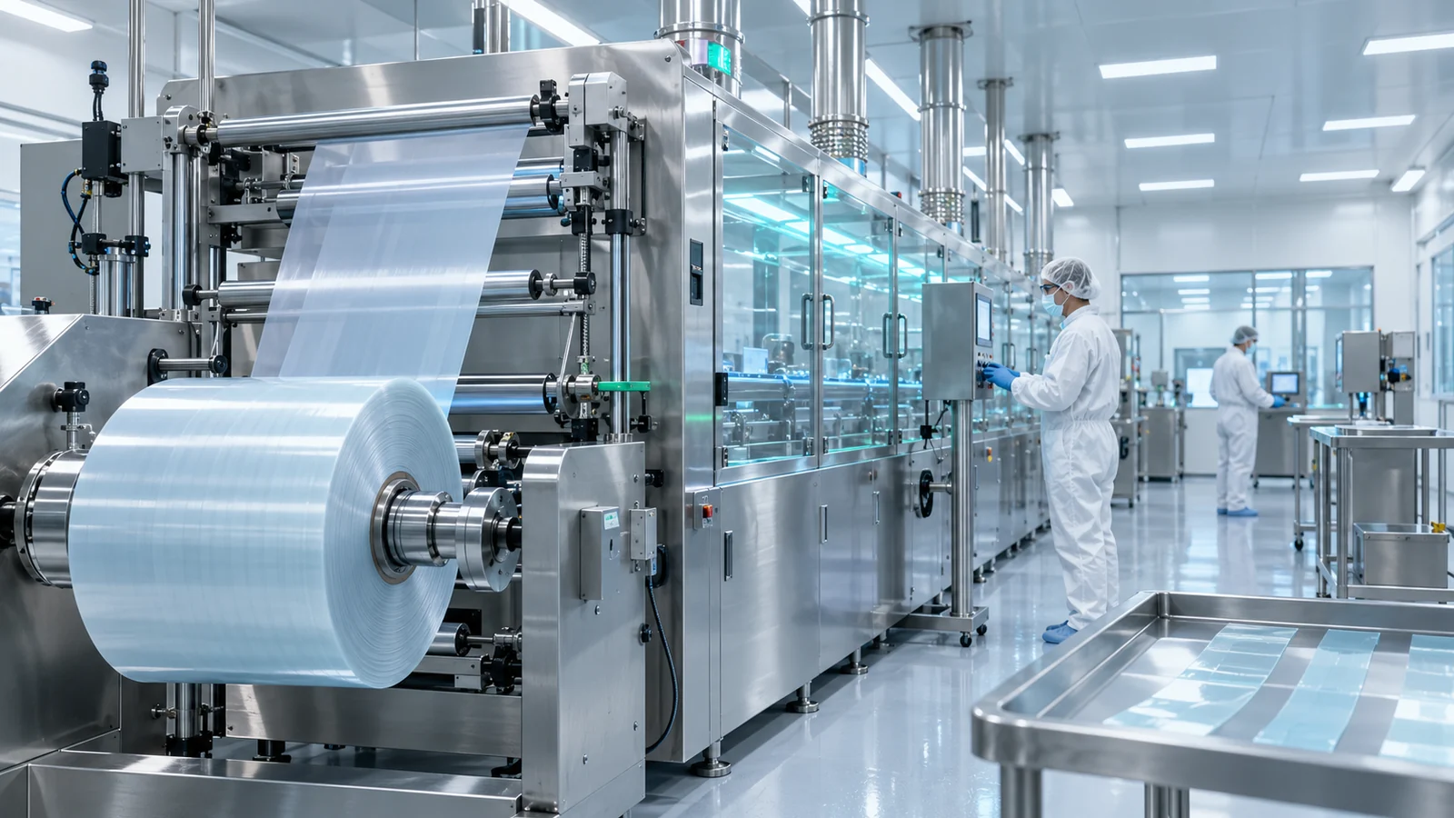 Representative oral film manufacturing line in navy and teal