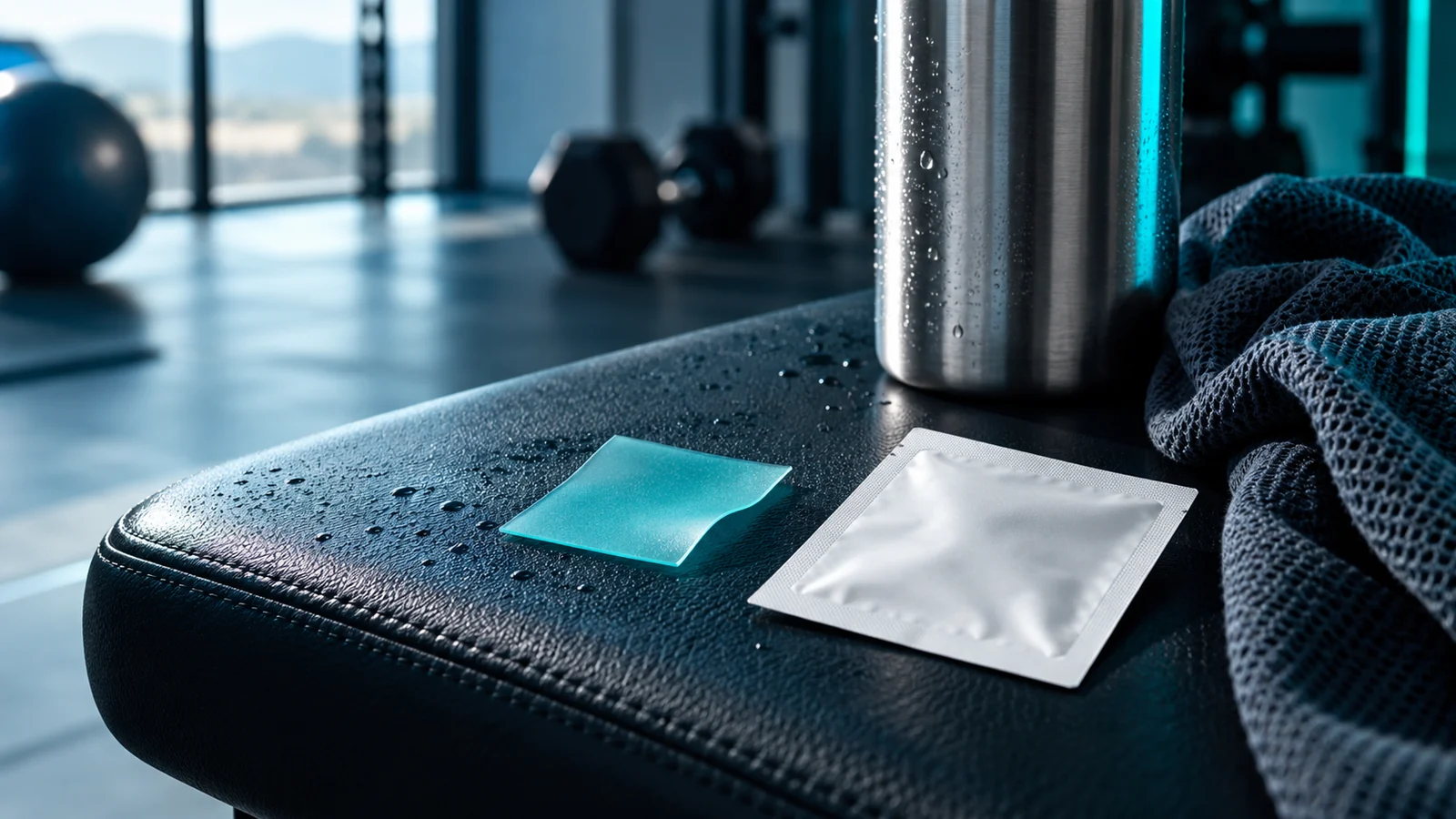 Sports nutrition oral films near training equipment