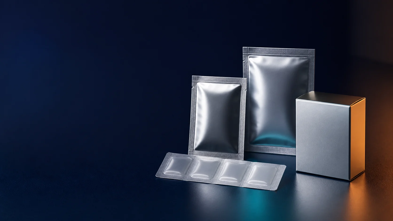 Blank high-barrier single-dose pouches and carton for caffeine oral films