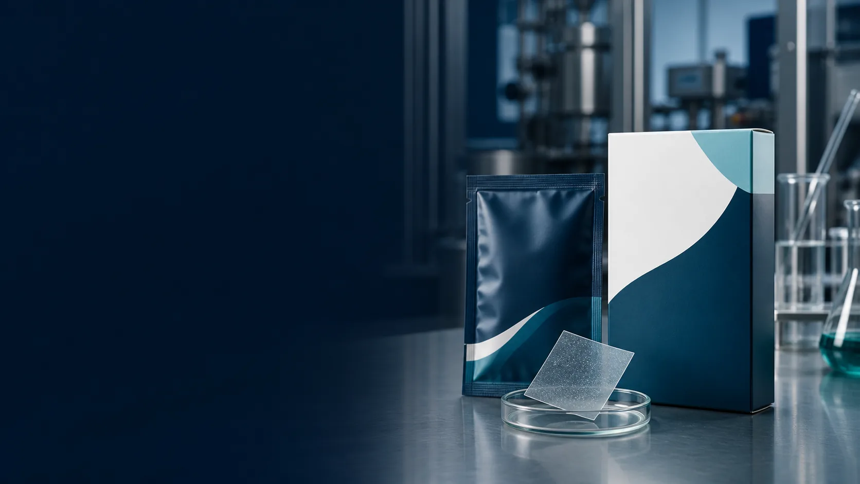 Distinctive oral film prototype with bespoke unbranded pouch and premium carton