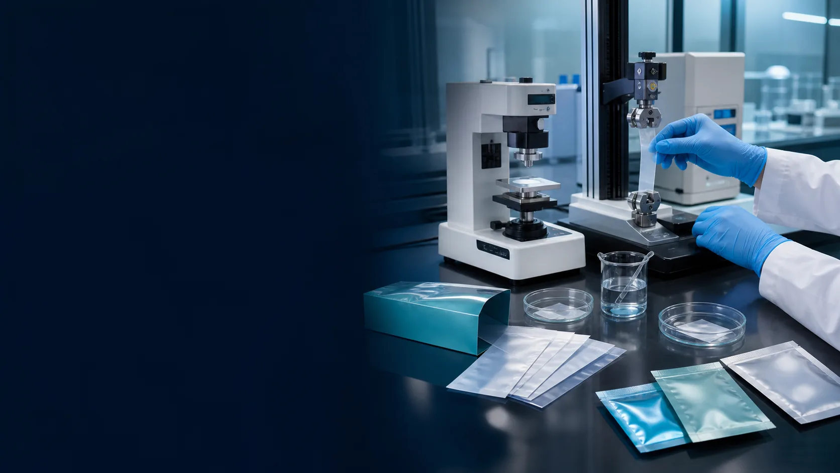 Quality laboratory testing oral film thickness flexibility and package integrity