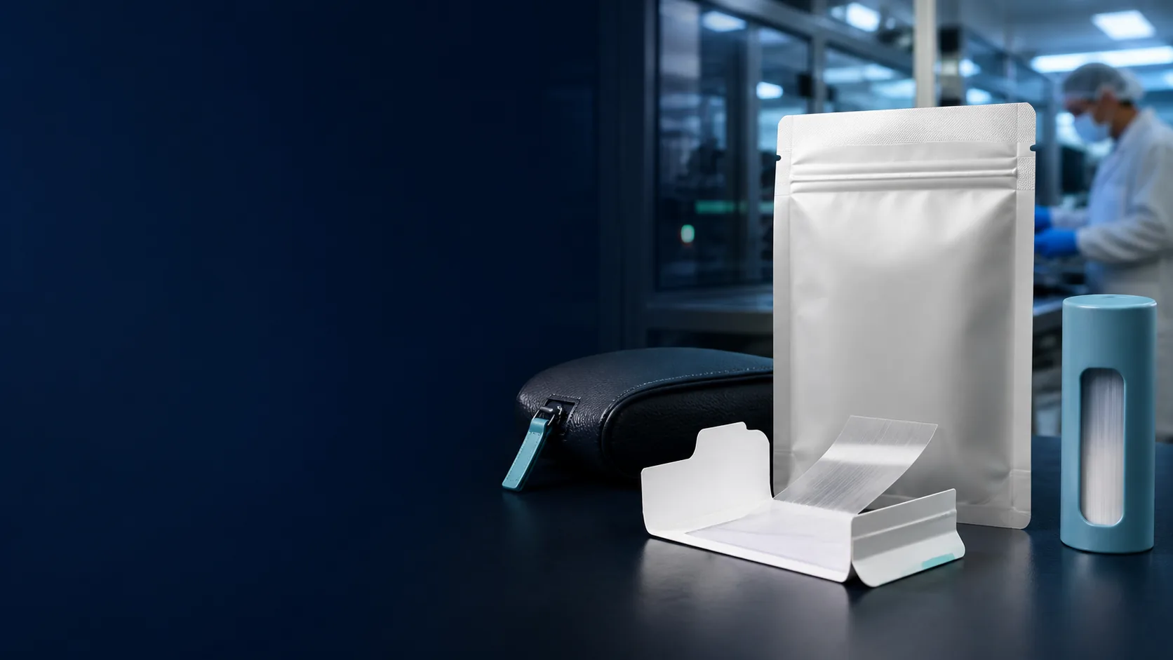 Compact blank oral strip pouch with refined travel accessories