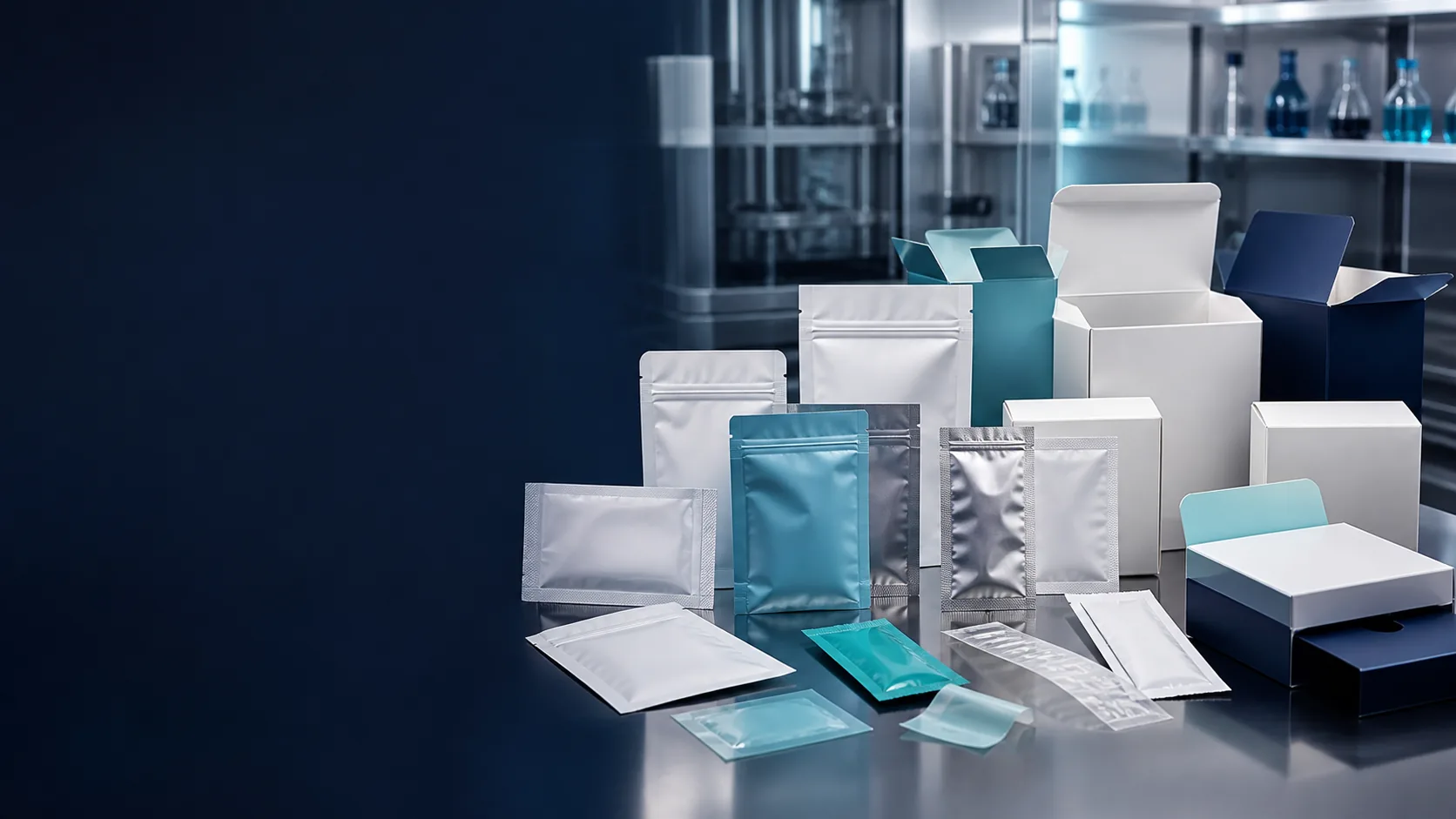 Multiple unbranded foil pouches carton structures and material finishes