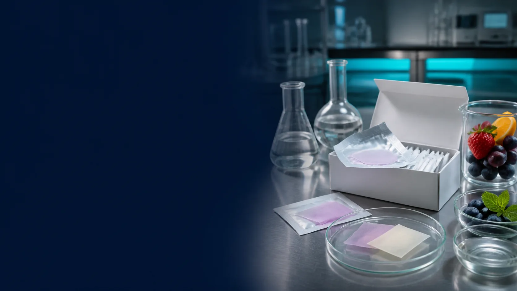 Mild fruit ingredients precise small film samples and clean laboratory vessels