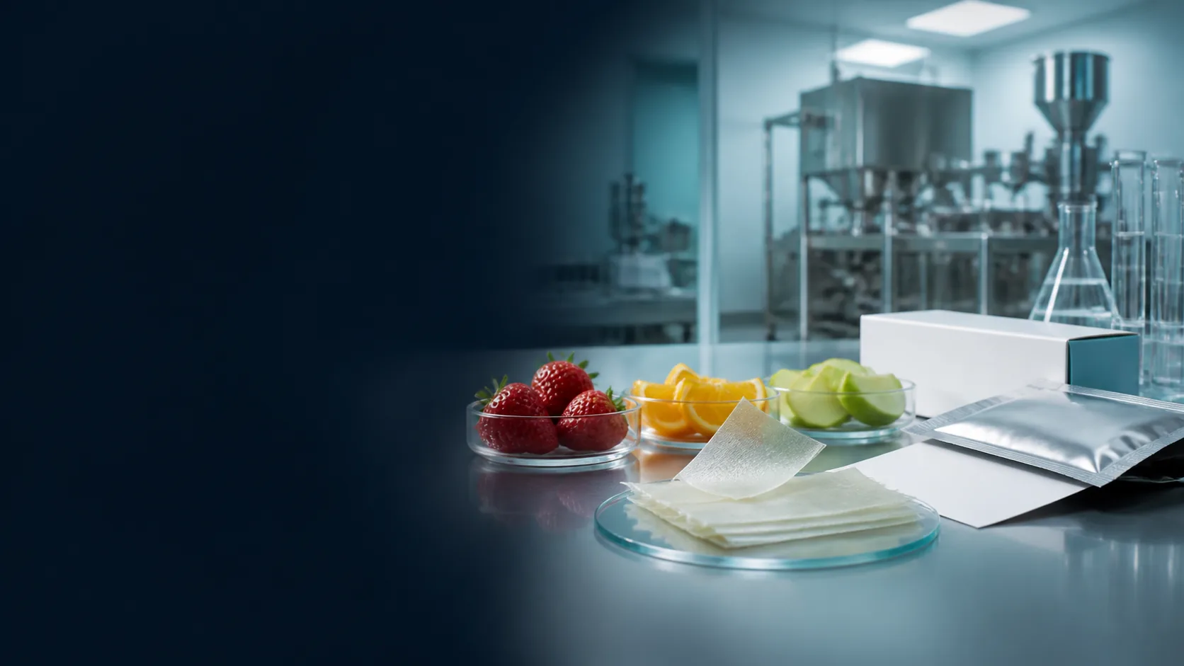 Strawberry orange apple cues and neutral oral film samples