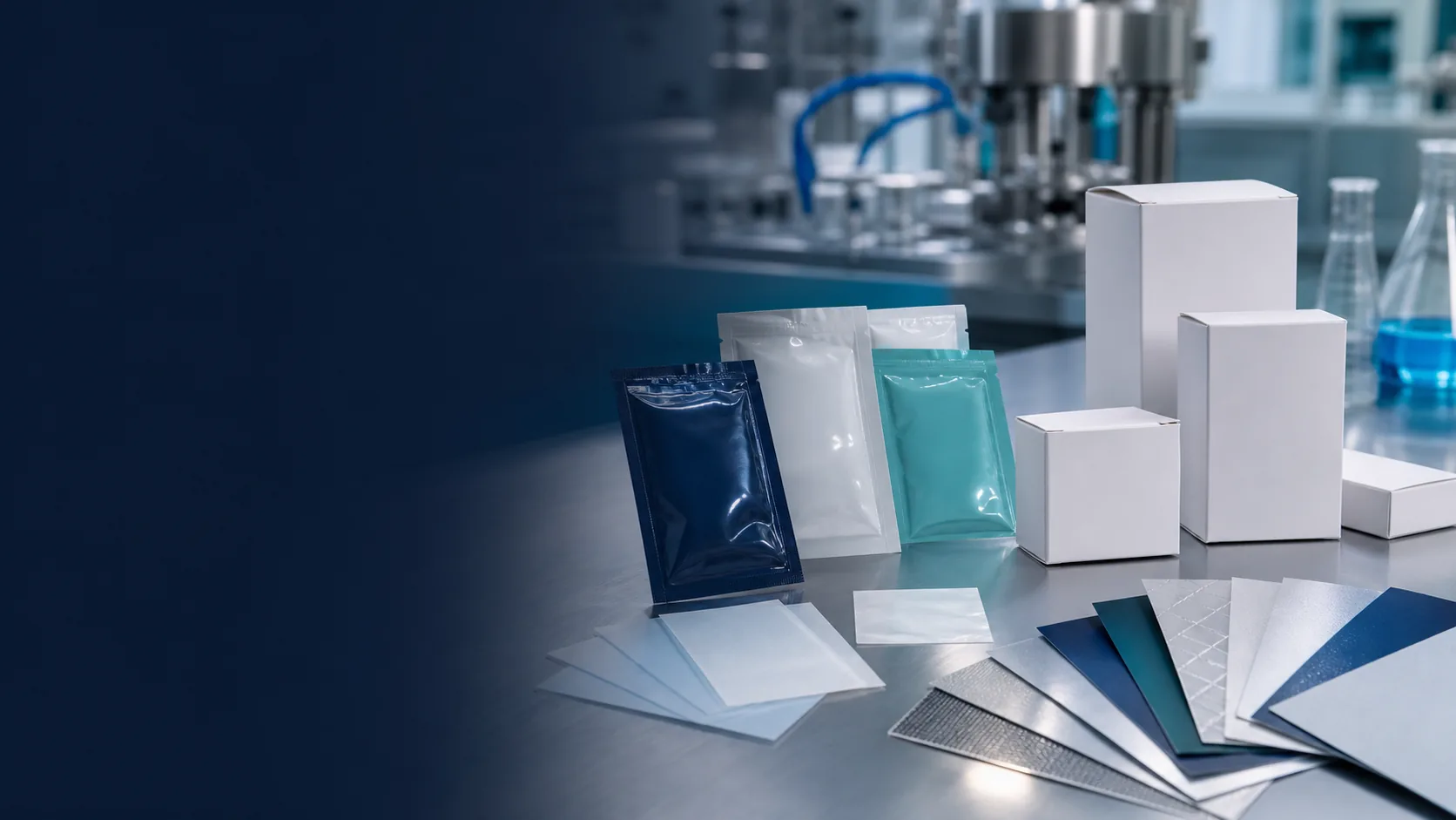Oral film pouches blank carton mockups and barrier material swatches