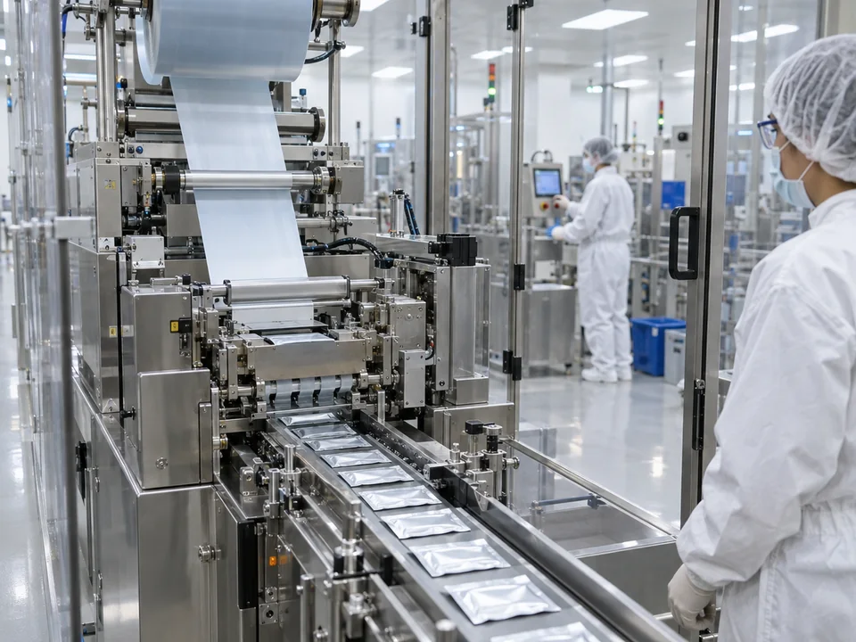 Commercial oral film converting and pouch packaging line