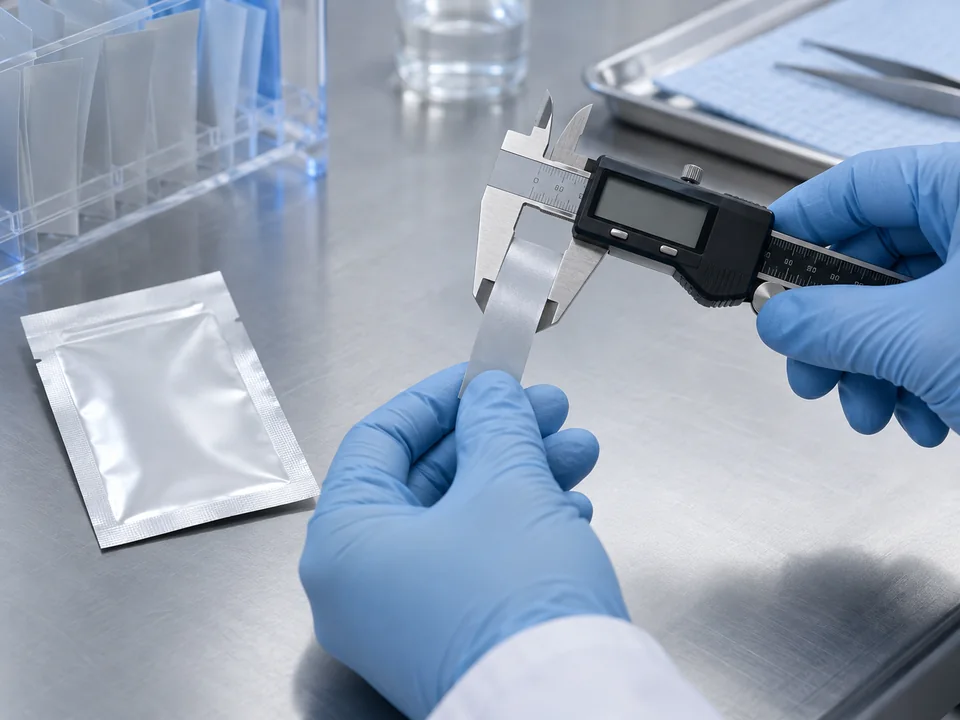 TB-500 oral film feasibility sample measured with digital calipers on a quality-control bench