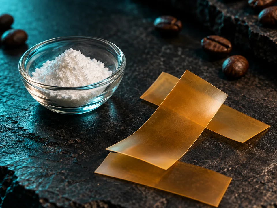 Amber caffeine oral film strips with ingredient material