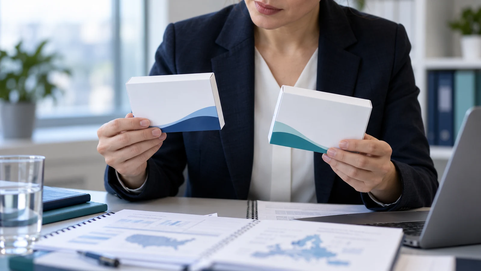 Regulatory professional comparing two unbranded oral film carton concepts